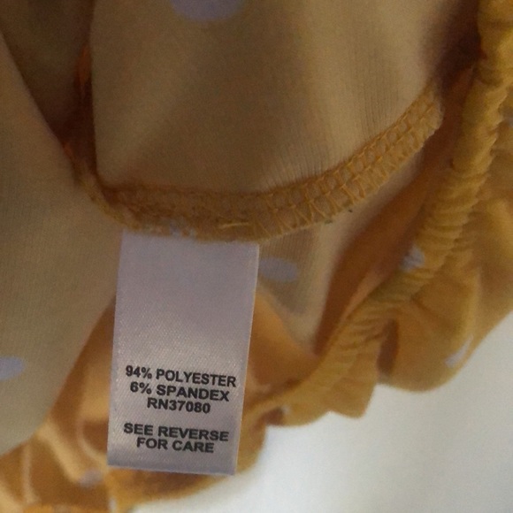 Woman’s Polkadot feminine spring yellow dainty office siren ruffled blouse top - Picture 10 of 12